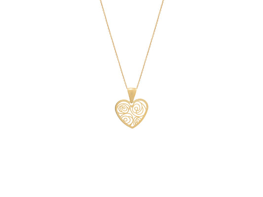 Collier motif Coeur filigrane or jaune 14 k