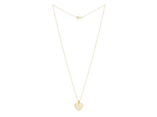 Collier motif Coeur filigrane or jaune 14 k