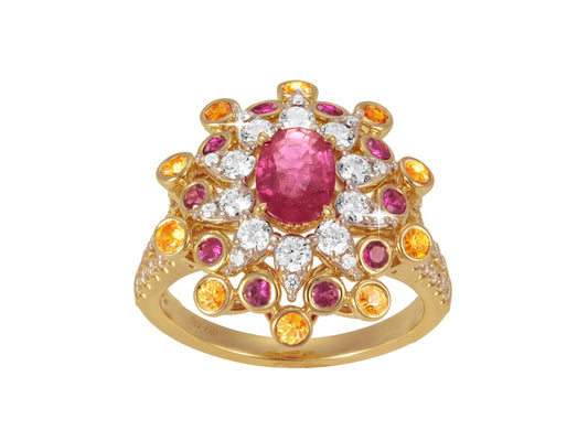 Bague diamants saphirs et rubis en or 18k