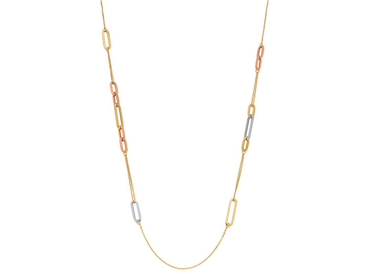 Sautoir Chaînes et mailles rectangles, 80 cm, 3 Ors 18k