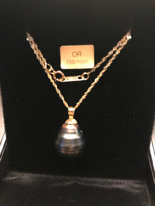 Collier Perle de Tahiti véritable en or18K( 750)